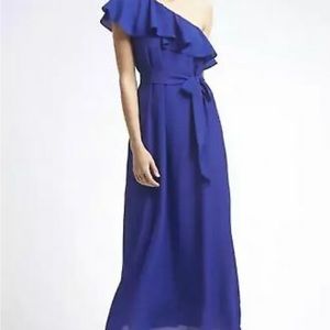 Blue maxi one shoulder ruffle dress